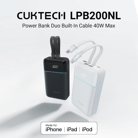 แบตสำรอง CUKTECH LPB200NL สีเทา 20000 MAH มาตรฐาน CCC ชาร์จเร็วพร้อมสาย USB-C 40W และ USB-A 22.5W_1